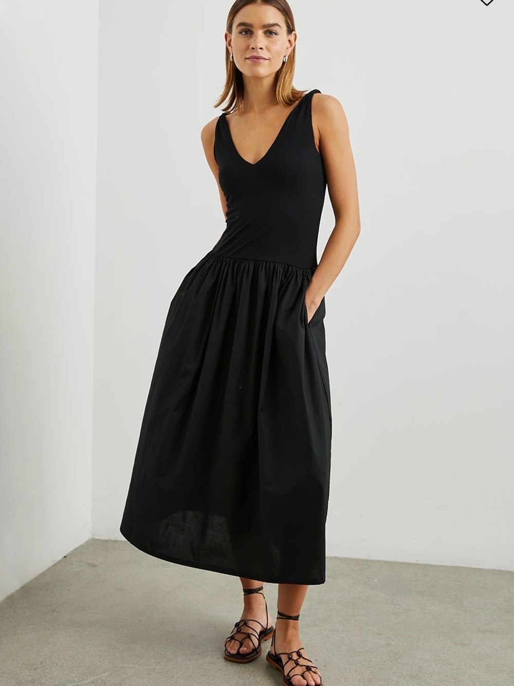 Rails Black V-Neck Midi Dress